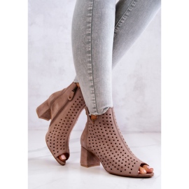 Botas de cuero caladas Maciejka 05420-10 Beige oscuro 4