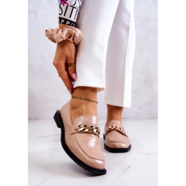 Vinceza Mocasines De Piel Mocasines Con Cadena Killen Beige dorado 1