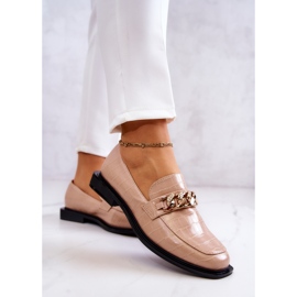 Vinceza Mocasines De Piel Mocasines Con Cadena Killen Beige dorado 4