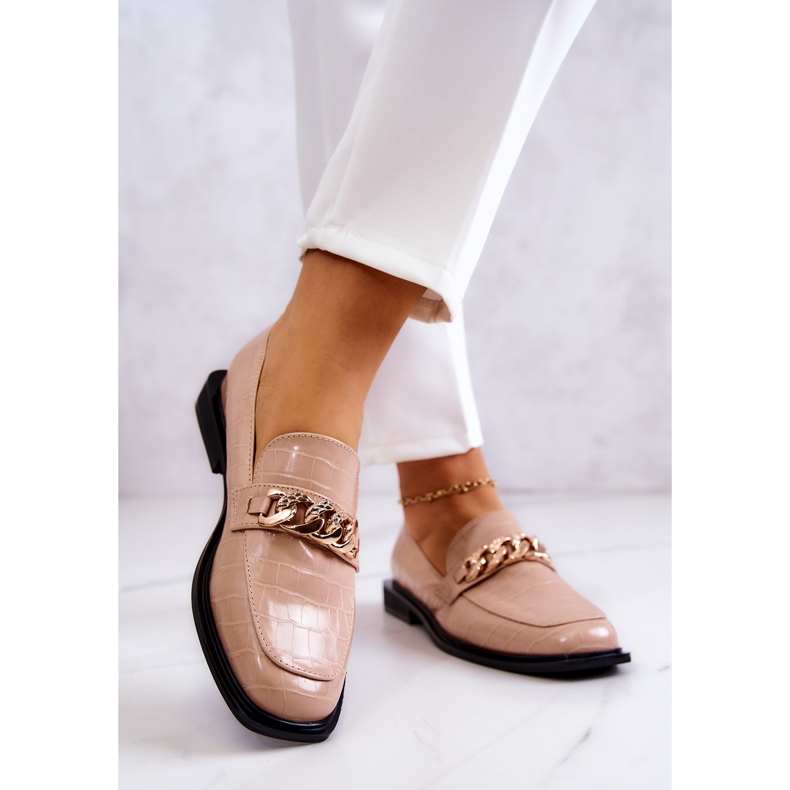 Vinceza Mocasines De Piel Mocasines Con Cadena Killen Beige dorado 2