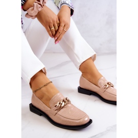 Vinceza Mocasines De Piel Mocasines Con Cadena Killen Beige dorado 6