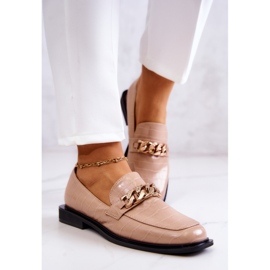 Vinceza Mocasines De Piel Mocasines Con Cadena Killen Beige dorado 3
