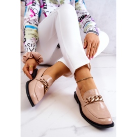 Vinceza Mocasines De Piel Mocasines Con Cadena Killen Beige dorado 7
