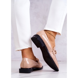 Vinceza Mocasines De Piel Mocasines Con Cadena Killen Beige dorado 5