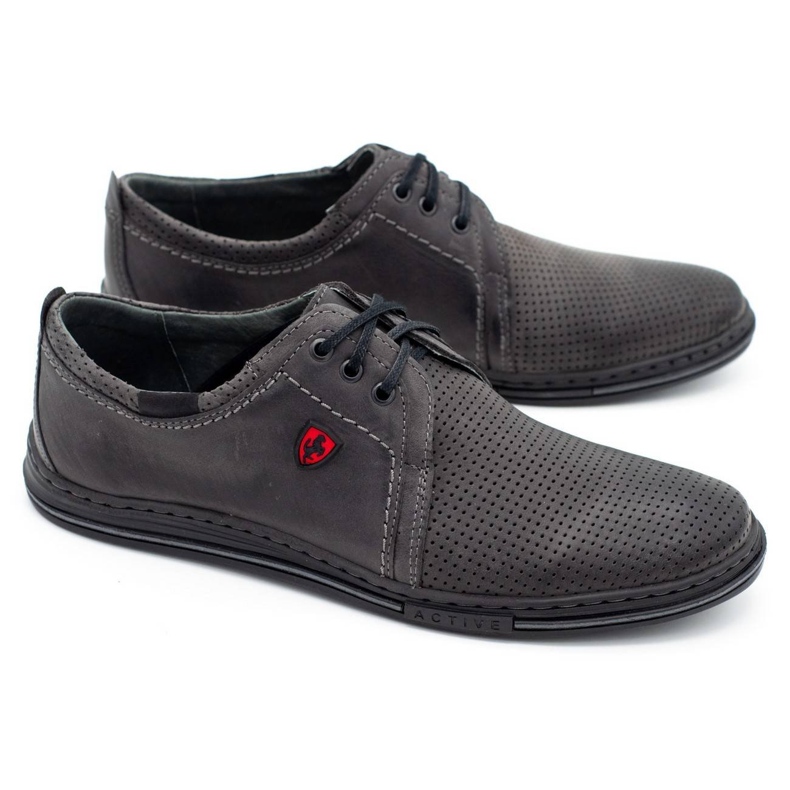 Polbut Zapatos de cuero para hombres 343p gris perforado 2