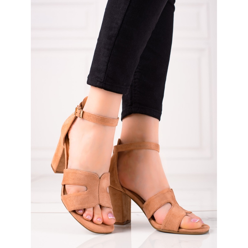 Evento Sandalias de tacón de ante beige marrón 1