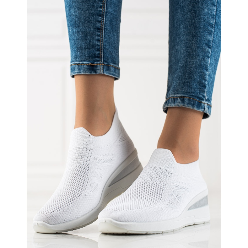 TRENDI Zapatillas de cuña sin cordones blanco 1