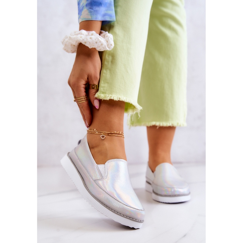 Sneakers Mujer Cuero Slip-On S.Barski Holographic Plata 1