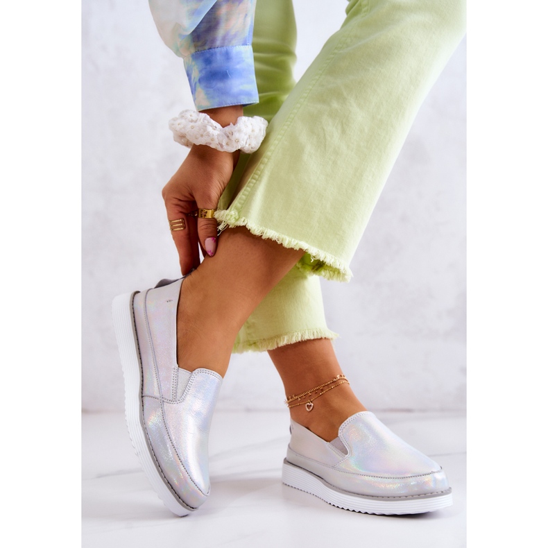 Sneakers Mujer Cuero Slip-On S.Barski Holographic Plata 2