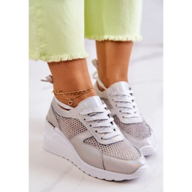 S.Barski Deportivas Cuña Piel Malla Plata 7