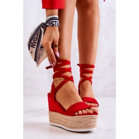 FW1 Sandalias ligeras atadas en una cuña Marriett roja rojo 1