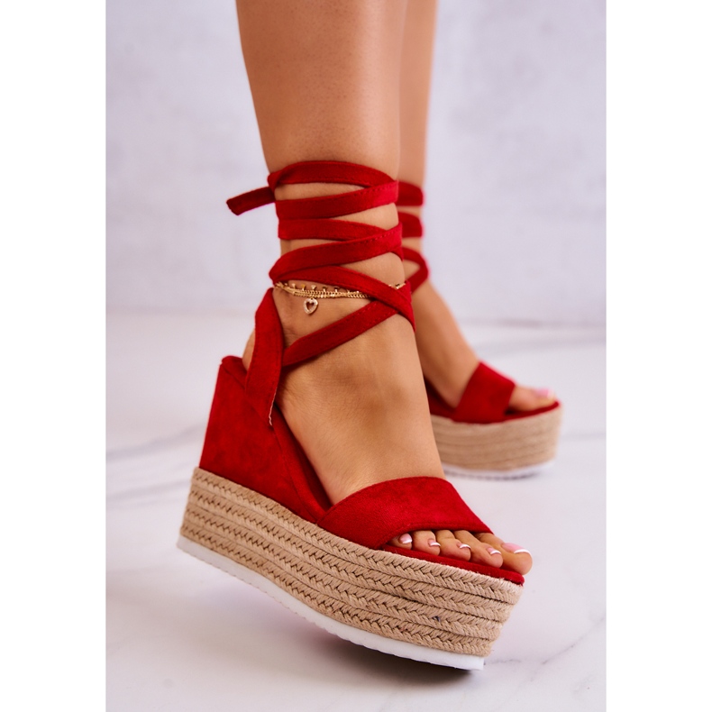 FW1 Sandalias ligeras atadas en una cuña Marriett roja rojo 2