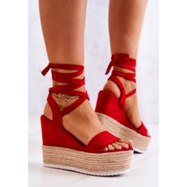 FW1 Sandalias ligeras atadas en una cuña Marriett roja rojo 3
