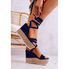 FW1 Sandalias ligeras anudadas con tacón de cuña, azul marino Marriett 3