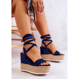 FW1 Sandalias ligeras anudadas con tacón de cuña, azul marino Marriett 4