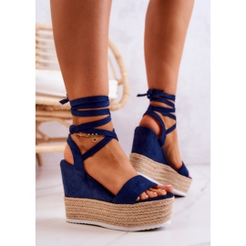 FW1 Sandalias ligeras anudadas con tacón de cuña, azul marino Marriett 6