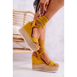 FW1 Sandalias Ligeras Atadas Con Cuña Amarillo Marriett 6