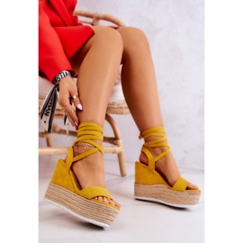 FW1 Sandalias Ligeras Atadas Con Cuña Amarillo Marriett 7