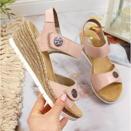 Sandalias de cuero con cuña Rieker W 619B9-31 rosa 1