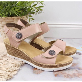 Sandalias de cuero con cuña Rieker W 619B9-31 rosa rosado 5