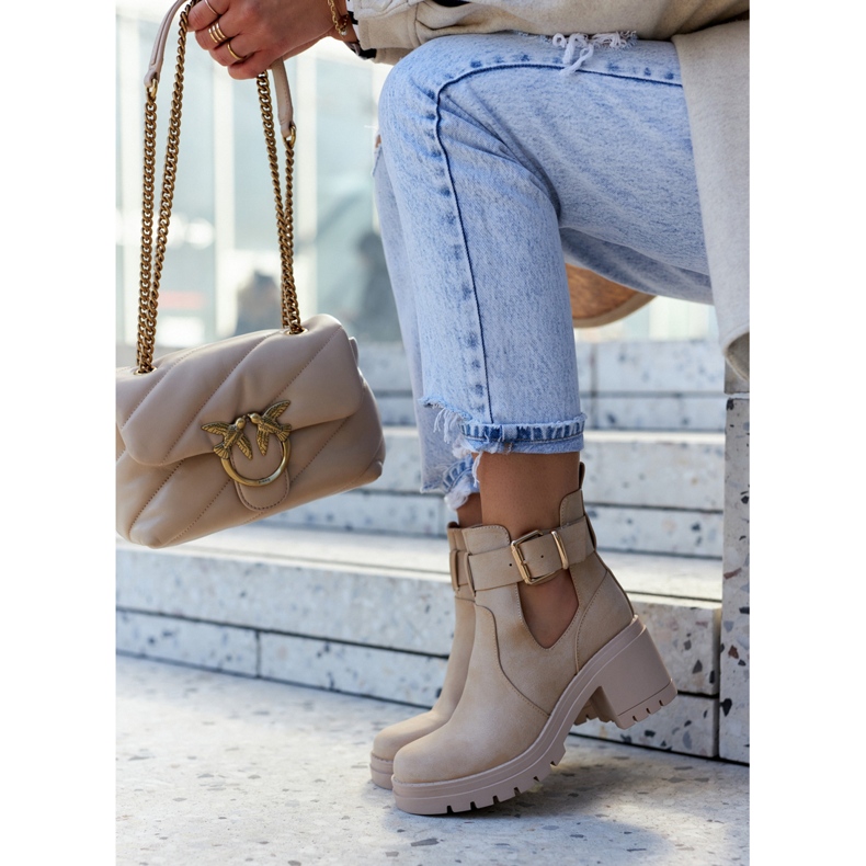 FE1 Botines De Piel Cinturón Recortado Beige Oscuro Rosanne 1