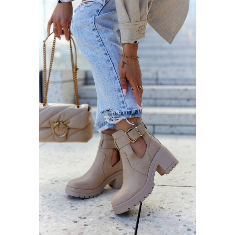 FE1 Botines De Piel Cinturón Recortado Beige Oscuro Rosanne 2