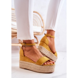 FW1 Sandalias De Mujer Con Cuña Con Zirconia Cúbica Linette Amarilla amarillo 3
