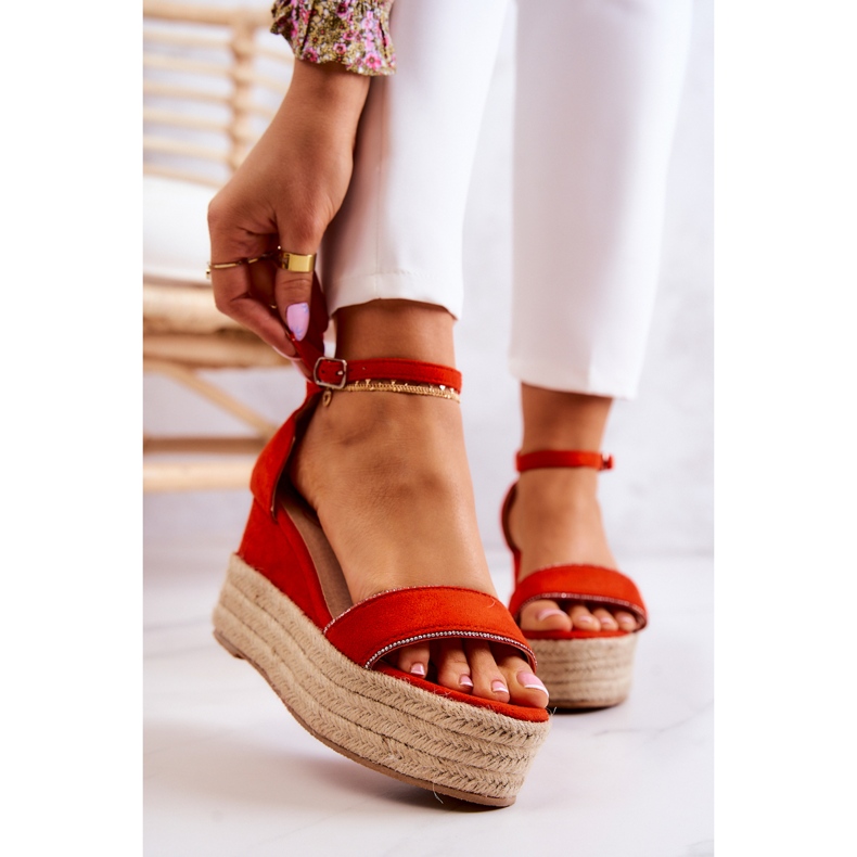 FW1 Sandalias De Mujer Con Cuña Con Zirconia Cúbica Linette Naranja 1 FW1 Sandalias De Mujer Con Cuña Con Zirconia Cúbica Linette Naranja 1