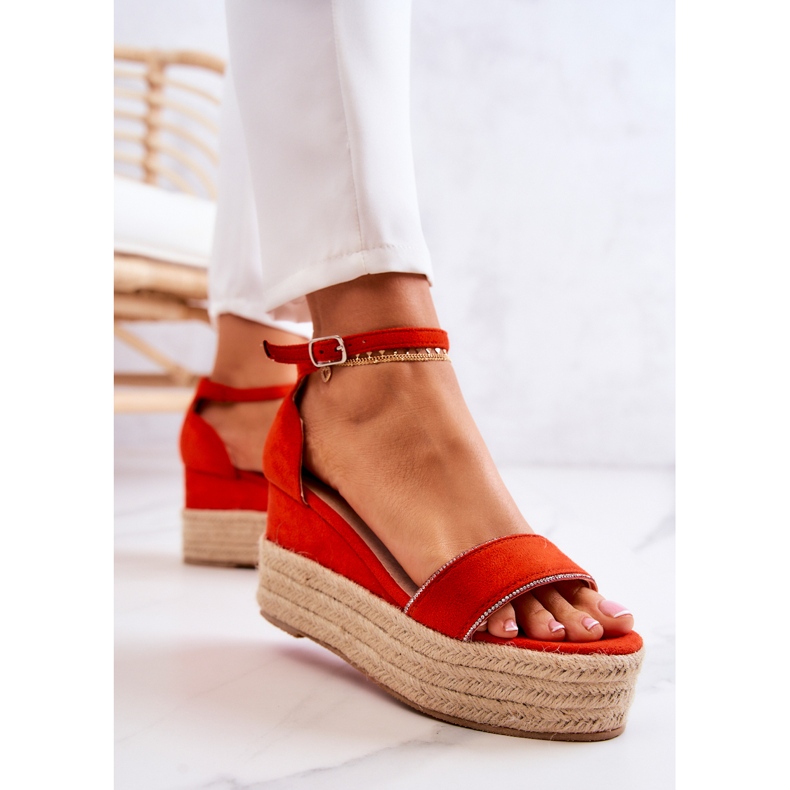 FW1 Sandalias De Mujer Con Cuña Con Zirconia Cúbica Linette Naranja 2 FW1 Sandalias De Mujer Con Cuña Con Zirconia Cúbica Linette Naranja 2