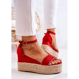 FW1 Sandalias De Mujer Con Cuña Con Zirconia Cúbica Linette Rojo 6
