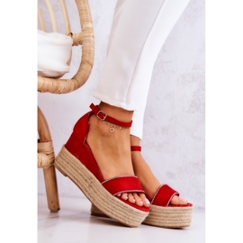 FW1 Sandalias De Mujer Con Cuña Con Zirconia Cúbica Linette Rojo 7