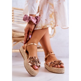 FW1 Sandalias Mujer Alpargatas Con Flores Oro Rosa Marlon rosado dorado 2