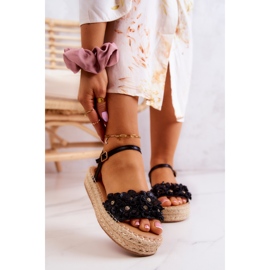FW1 Sandalias Mujer Alpargatas Con Flores Negro Marlon 1