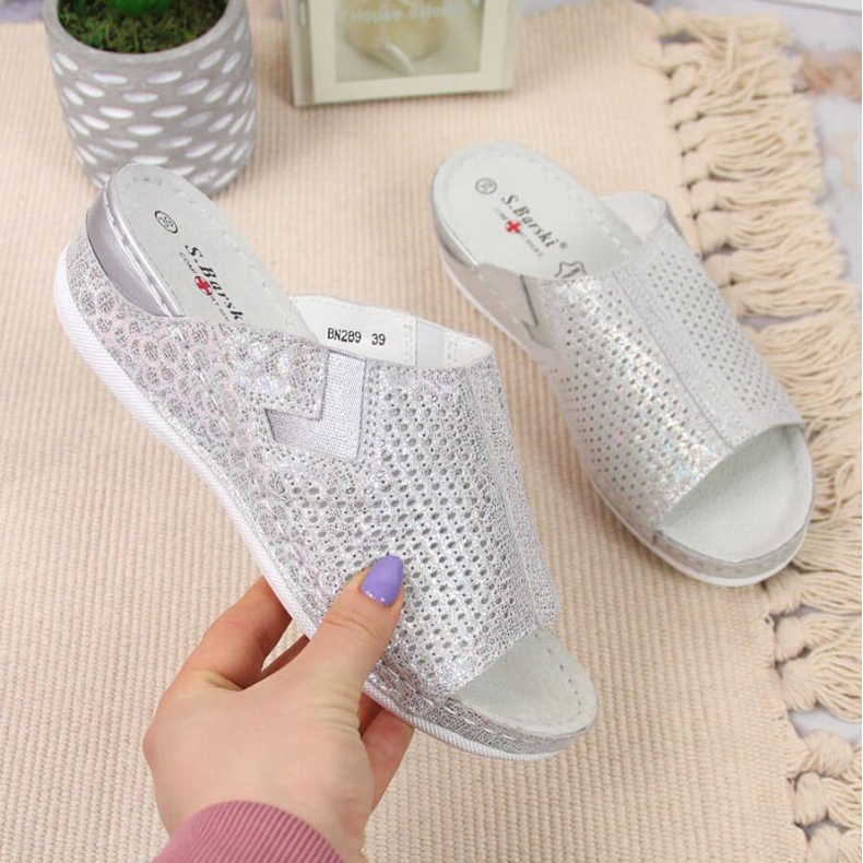 Babuchas de piel con cuña S. Barski W OLI163A plata 1
