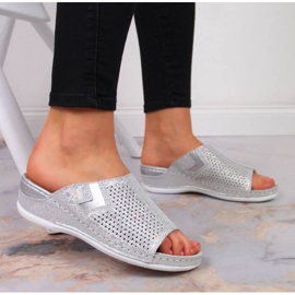 Babuchas de piel con cuña S. Barski W OLI163A plata 3
