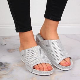 Babuchas de piel con cuña S. Barski W OLI163A plata 4