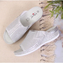 Babuchas de piel con cuña S. Barski W OLI163A plata 6