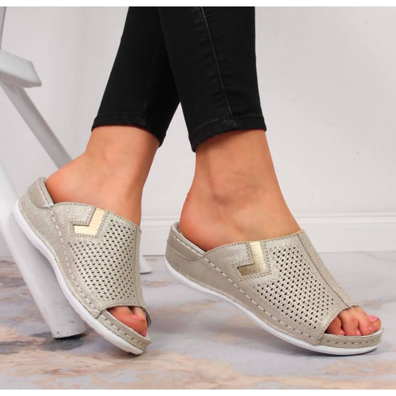 Zapatillas cuña piel S. Barski W OLI163B dorado 2