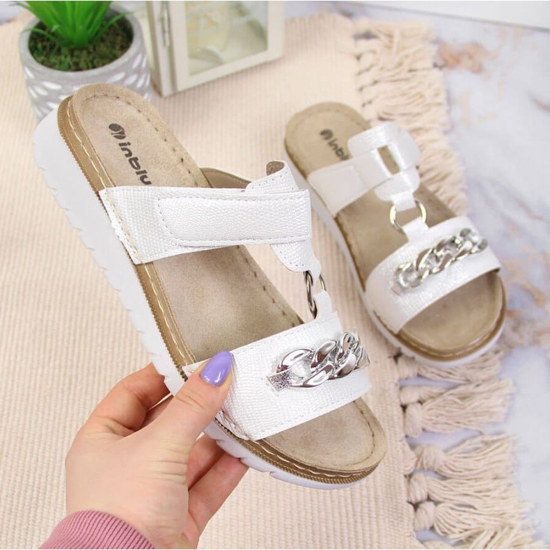 Chanclas velcro con cadena brillo Inblu W ARC11 blanco 1