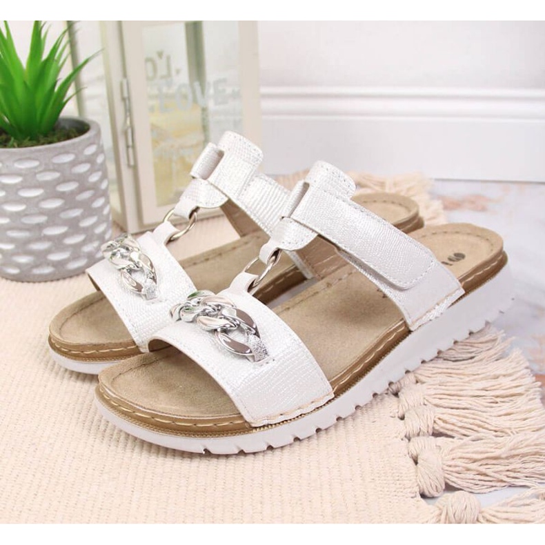 Chanclas velcro con cadena brillo Inblu W ARC11 blanco 2