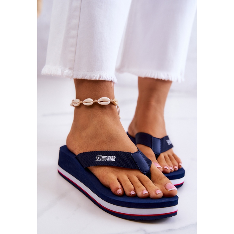 Chanclas de mujer con cuña Big Star JJ274A331 Azul marino 2