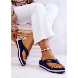 Chanclas de mujer con cuña Big Star JJ274A331 Azul marino 3