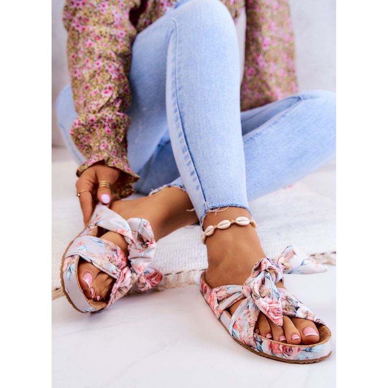 Pantuflas Clásicas Con Flores Big Star JJ274703 Gris Claro multicolor 2