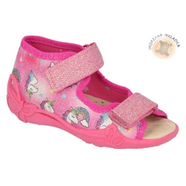 Pantuflas infantiles befado con aplicación de piel 342P043 rosa 4