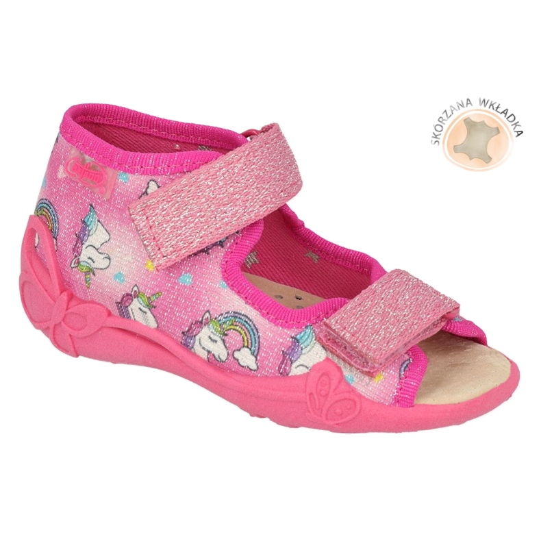 Pantuflas infantiles befado con aplicación de piel 342P043 rosa rosado 4