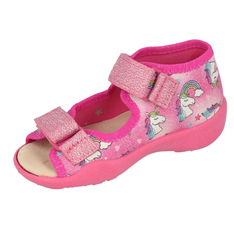 Pantuflas infantiles befado con aplicación de piel 342P043 rosa rosado 2