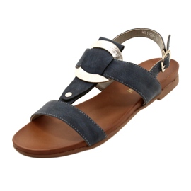 M.Daszyński Sandalias para mujeres con una rueda plateada Daszyński MR1958-10 azul marino 3