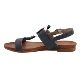 M.Daszyński Sandalias para mujeres con una rueda plateada Daszyński MR1958-10 azul marino 1