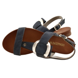 M.Daszyński Sandalias para mujeres con una rueda plateada Daszyński MR1958-10 azul marino 4