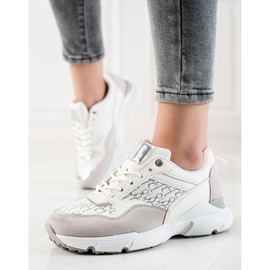 Renda Zapatillas con estilo beige blanco plata 2